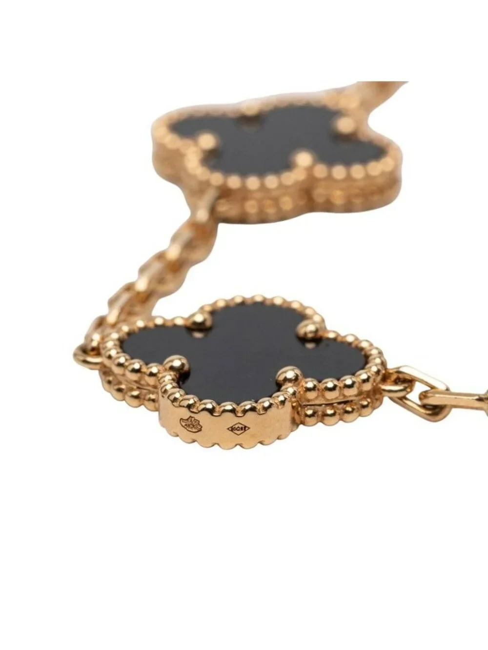 Van Cleef & Arpels Vintage Alhambra Onyx Chain Bracelet Black Gold 18k Yellow